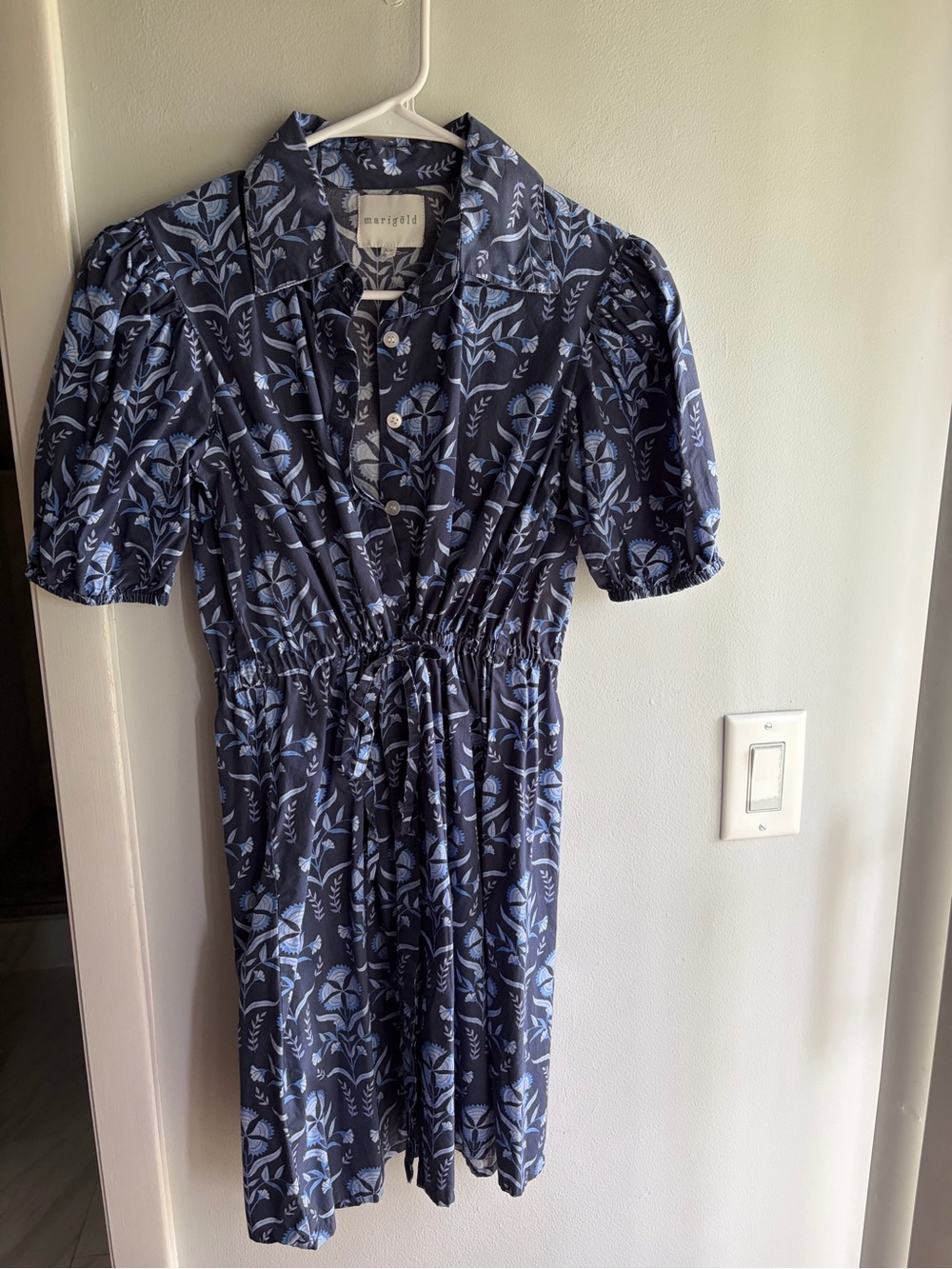 Victoria Dunn Navy and Light Blue Floral Button-Front shirt dress